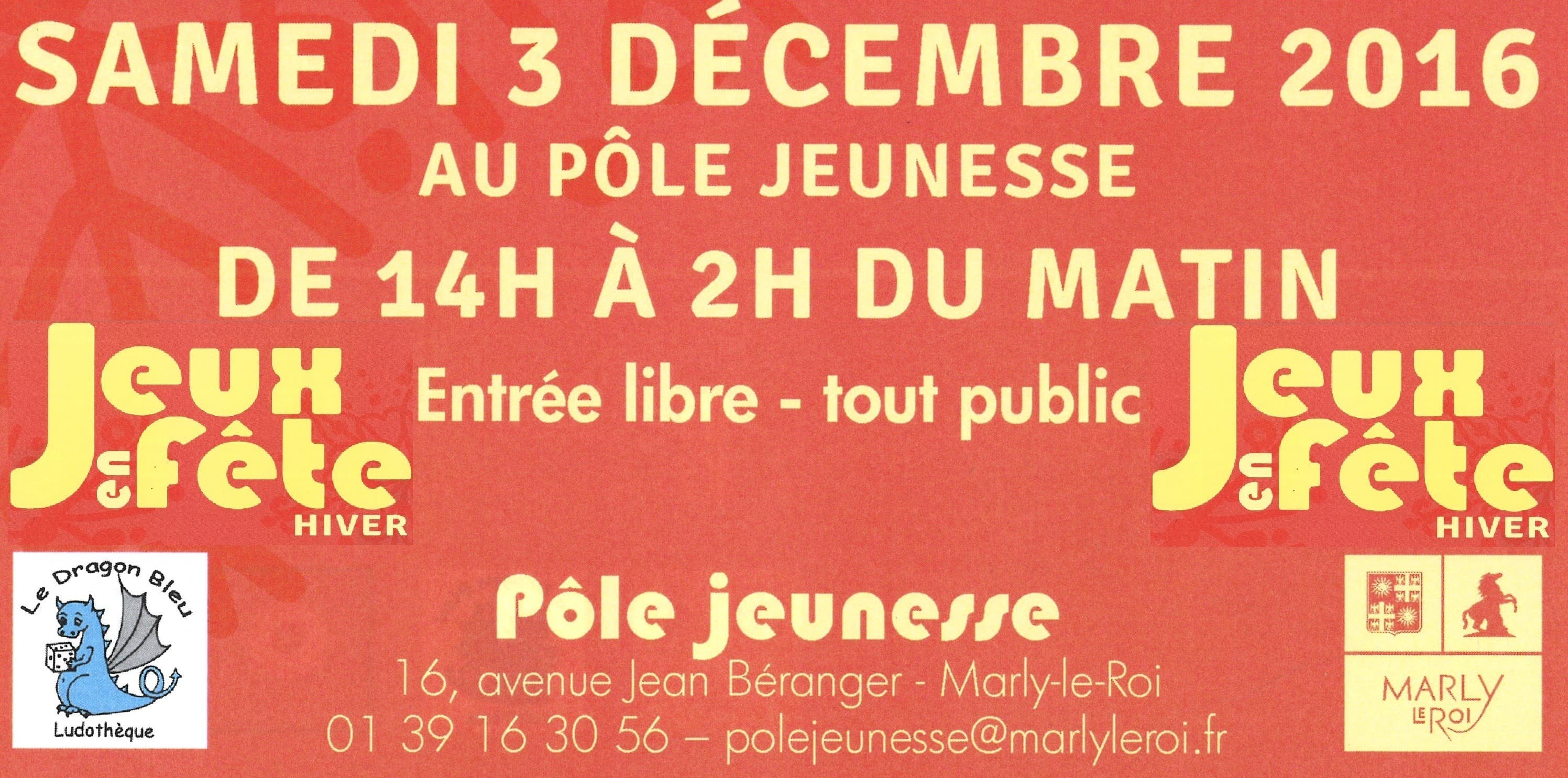 Fête du jeu à Marly Le Roi - 12h de jeux non stop ! 3 décembre
