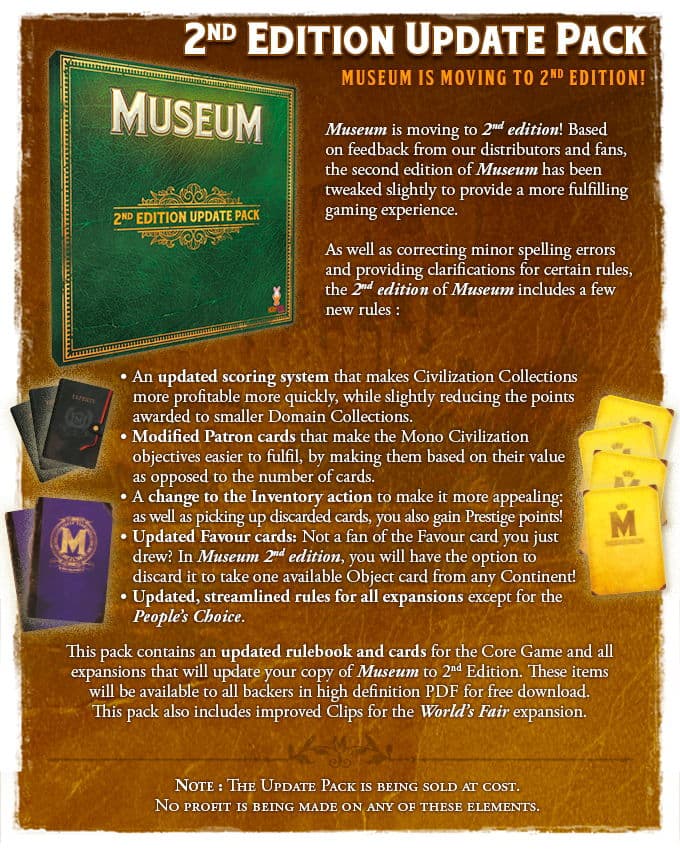 Boîte du jeu : Museum - Extension "2nd Edition Update Pack"